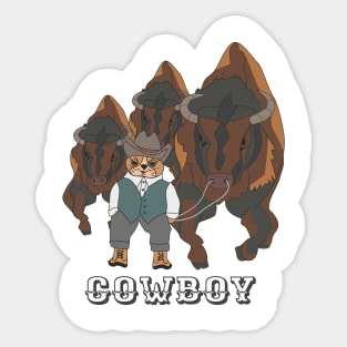 A Cowboy cat and three buffalos Sticker